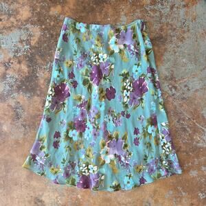 Vintage 90s Y2K Floral Midi Skirt Size M Fairy Whimsy Lined Van Heusen Blue